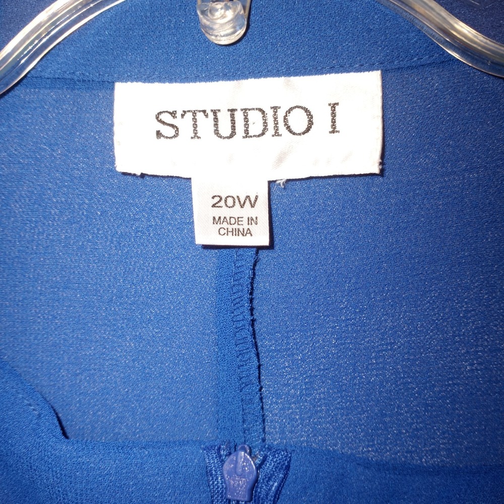 Studio I 20W Sleeveless Dress Long Sheer Jacket Embroidered Blue - Picture 4 of 15